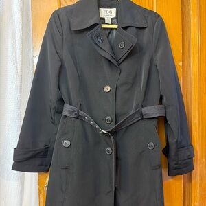 Fog by London Fog Classic Black Single Breasted Belted Trench Coat Medium